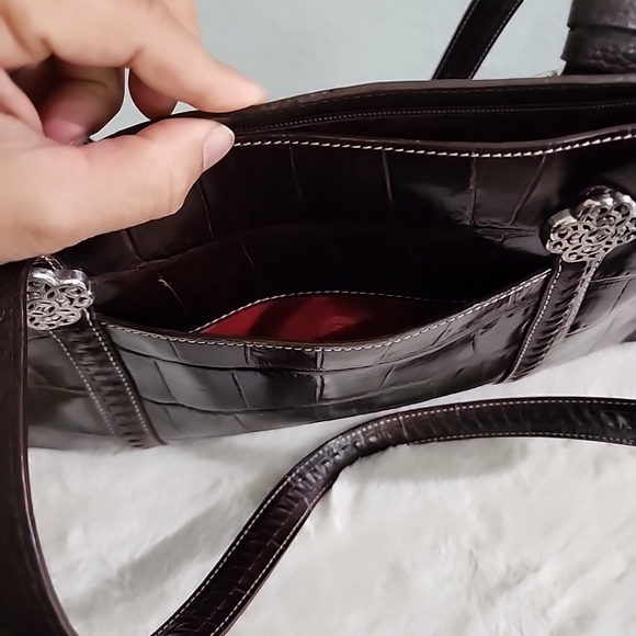 Genuine Brighton Dark Brown Croc Shoulder Bag Women Handbag - Picture 8 of 11